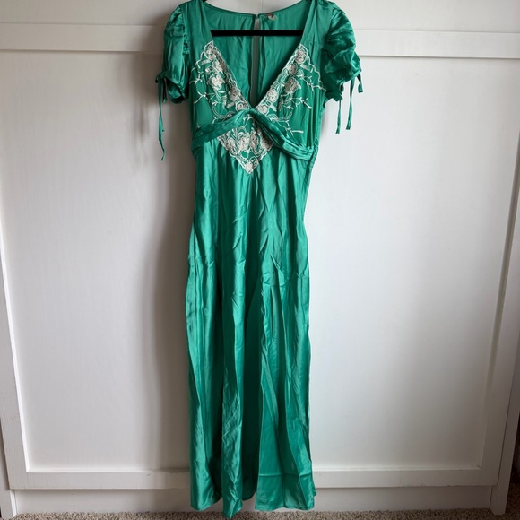 Free People Cooper Maxi Dress Lace Detail Verdis Green Sz 8 - Picture 2 of 12